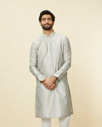 Manyavar Men Pearl River Grey Buta Patterned Kurta Set