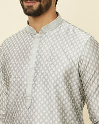 Manyavar Men Pearl River Grey Buta Patterned Kurta Set