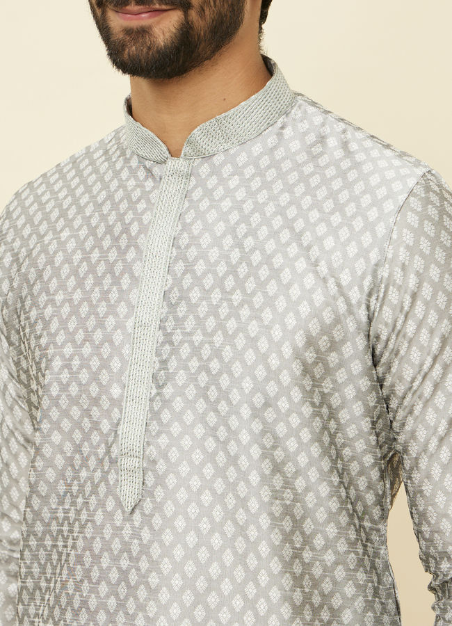 Manyavar Men Pearl River Grey Buta Patterned Kurta Set