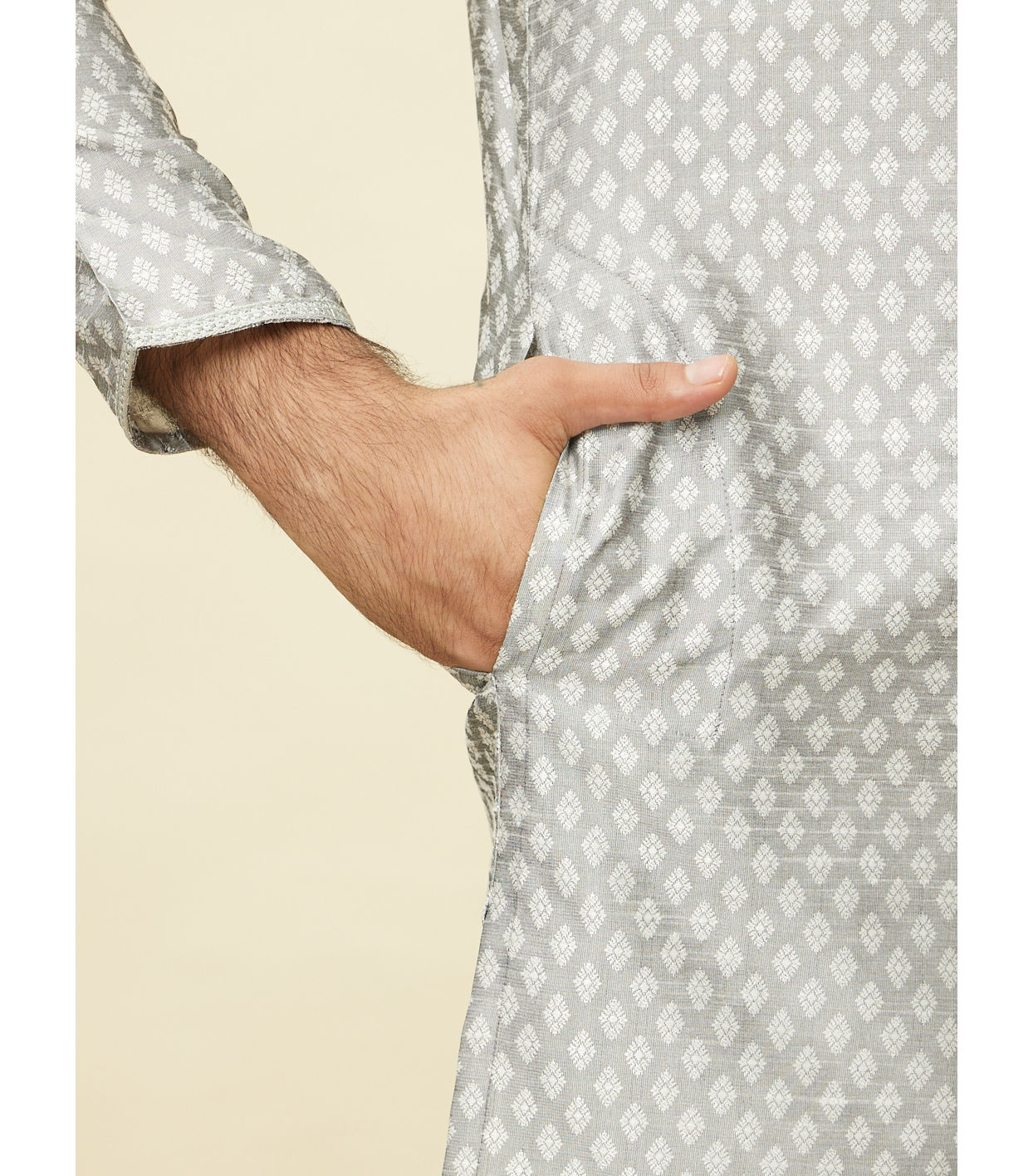 Manyavar Men Pearl River Grey Buta Patterned Kurta Set