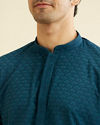 alt message - Manyavar Men Berry Blue Chikankari Kurta Set image number 1