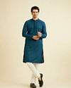 alt message - Manyavar Men Berry Blue Chikankari Kurta Set image number 2