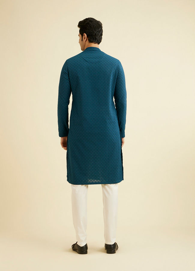 alt message - Manyavar Men Berry Blue Chikankari Kurta Set image number 5