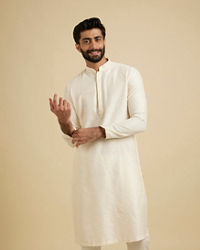 Manyavar Men Off White Self Embossed Kurta Set