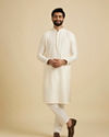Manyavar Men Off White Self Embossed Kurta Set