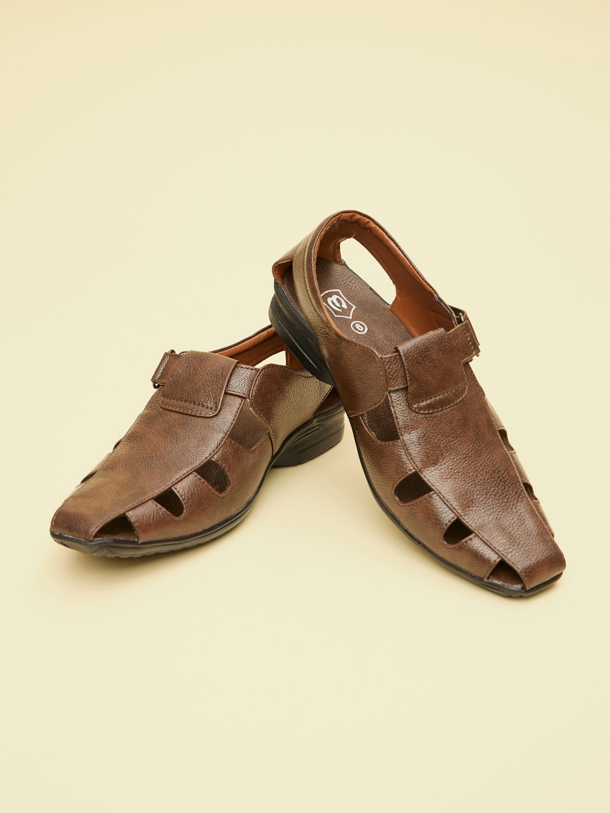 Manyavar Men Brown Faux Leather Sandals