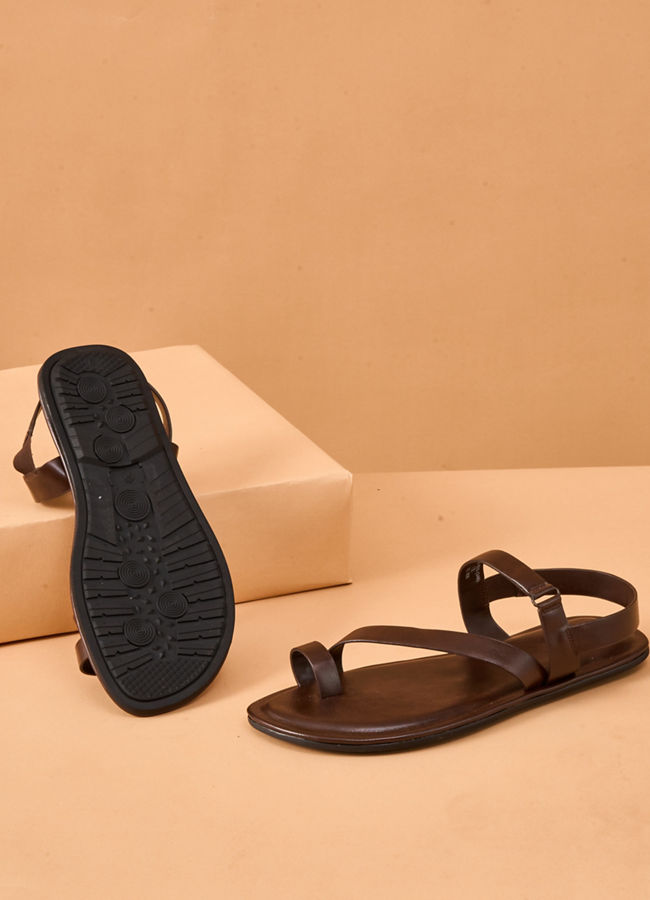 Manyavar Men Brown Faux Leather Sandal with Minimal Straps