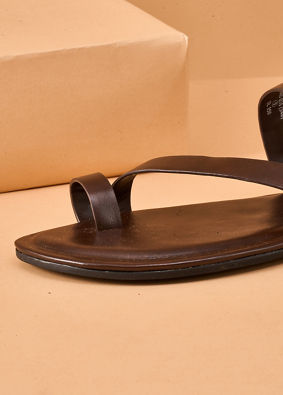 Manyavar Men Brown Faux Leather Sandal with Minimal Straps