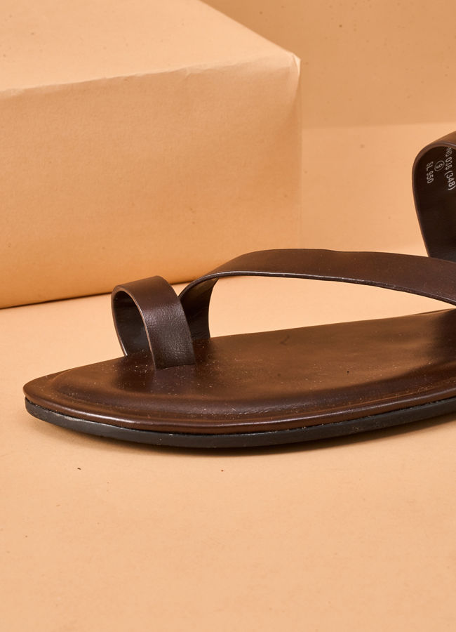 Manyavar Men Brown Faux Leather Sandal with Minimal Straps