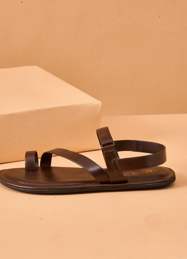 Manyavar Men Brown Faux Leather Sandal with Minimal Straps