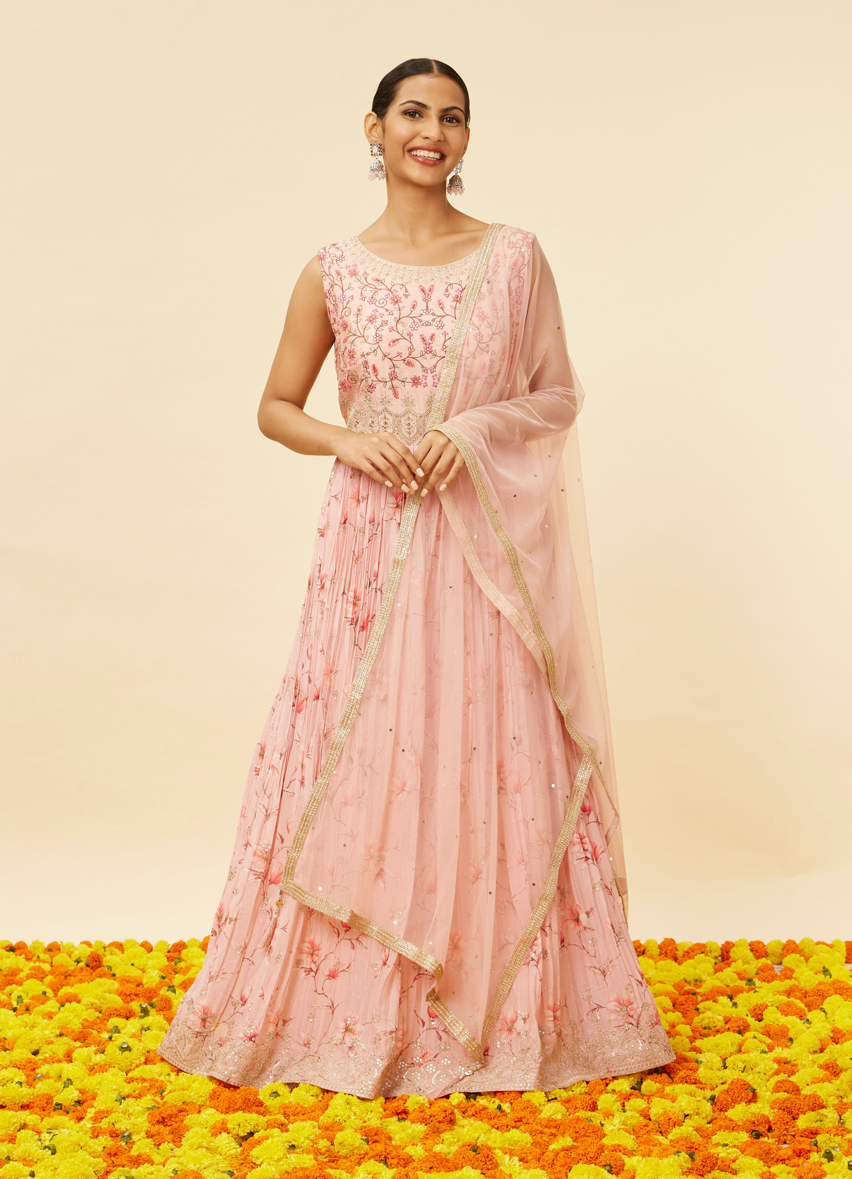 blush pink anarkali dress Palmer Organza Light Pink Anarkali Kurta Set