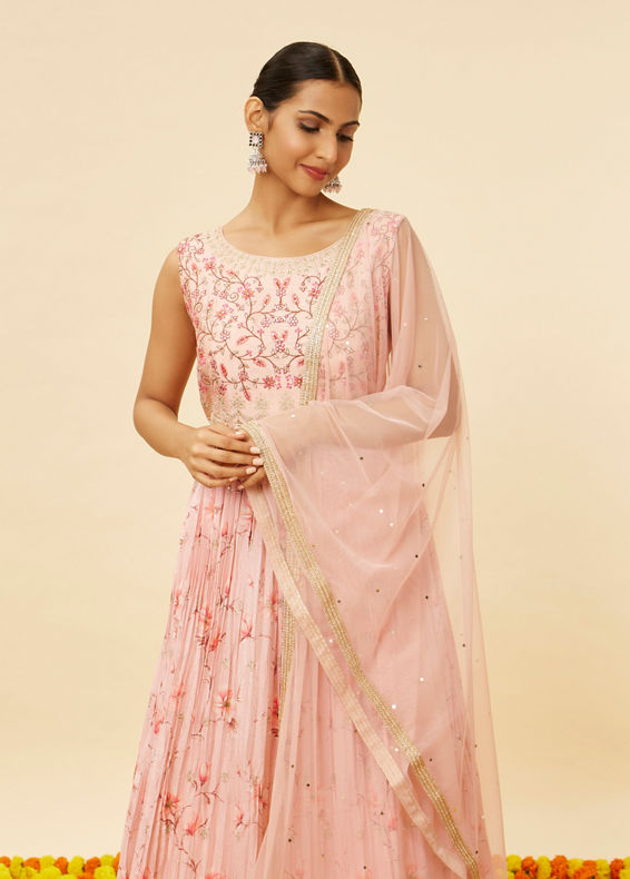Mohey Women Blush Pink Floral Embroidered Anarkali Suit