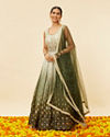 Mohey Women Mehendi and Sage Green Buta Patterned Anarkali Suit