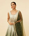 Mohey Women Mehendi and Sage Green Buta Patterned Anarkali Suit