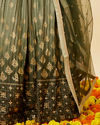 Mohey Women Mehendi and Sage Green Buta Patterned Anarkali Suit