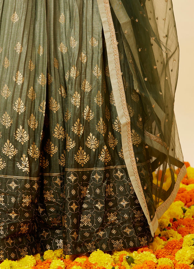 Mohey Women Mehendi and Sage Green Buta Patterned Anarkali Suit