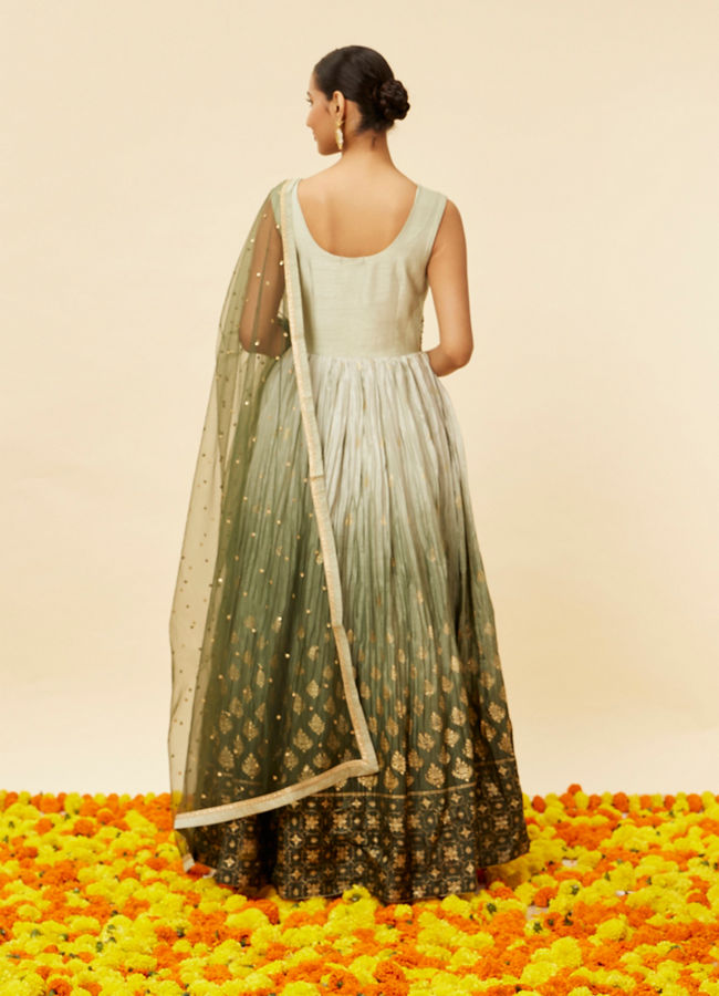 Mohey Women Mehendi and Sage Green Buta Patterned Anarkali Suit