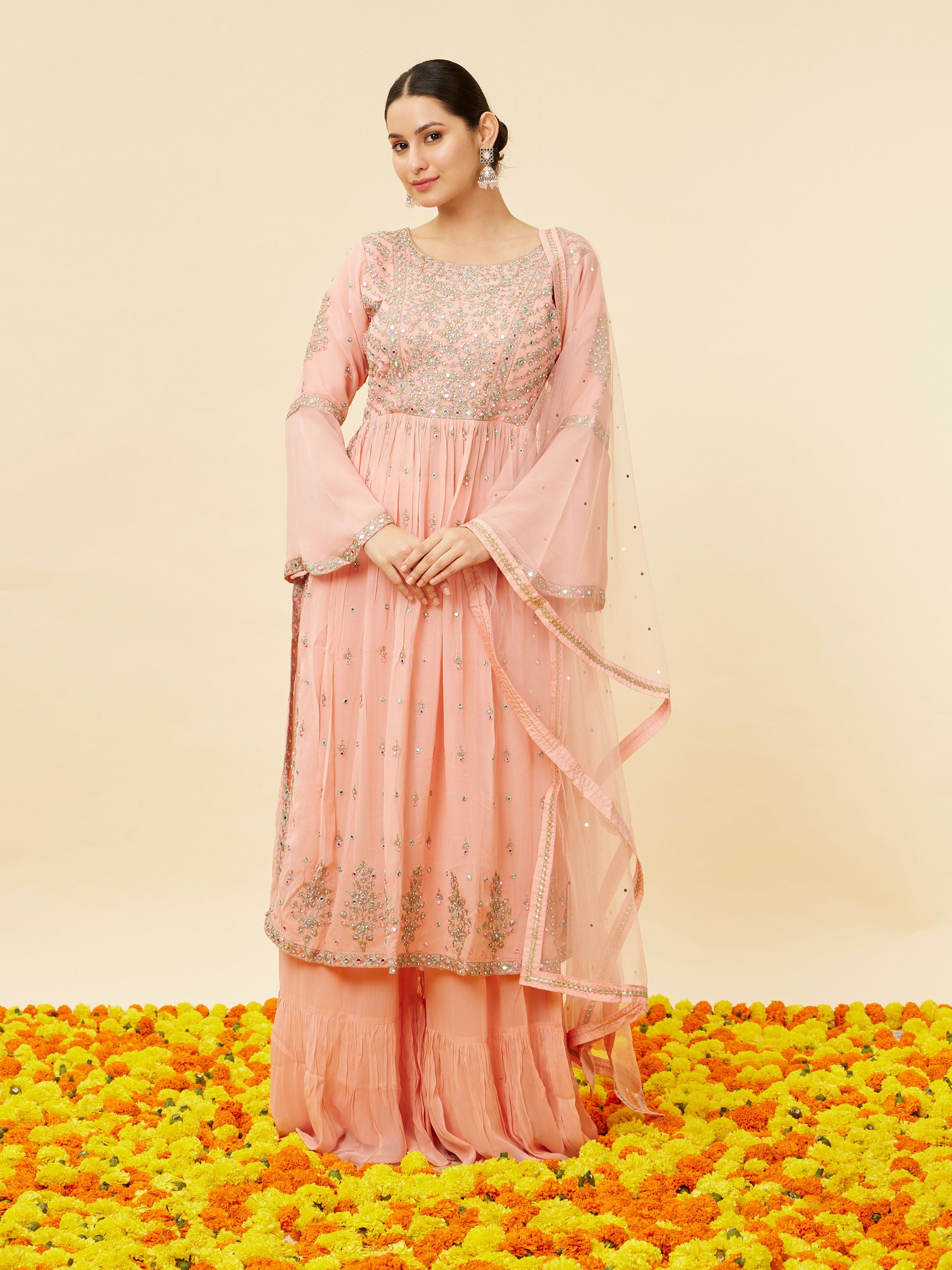 Mohey Women Pink Mirror Work Anarkali Suit