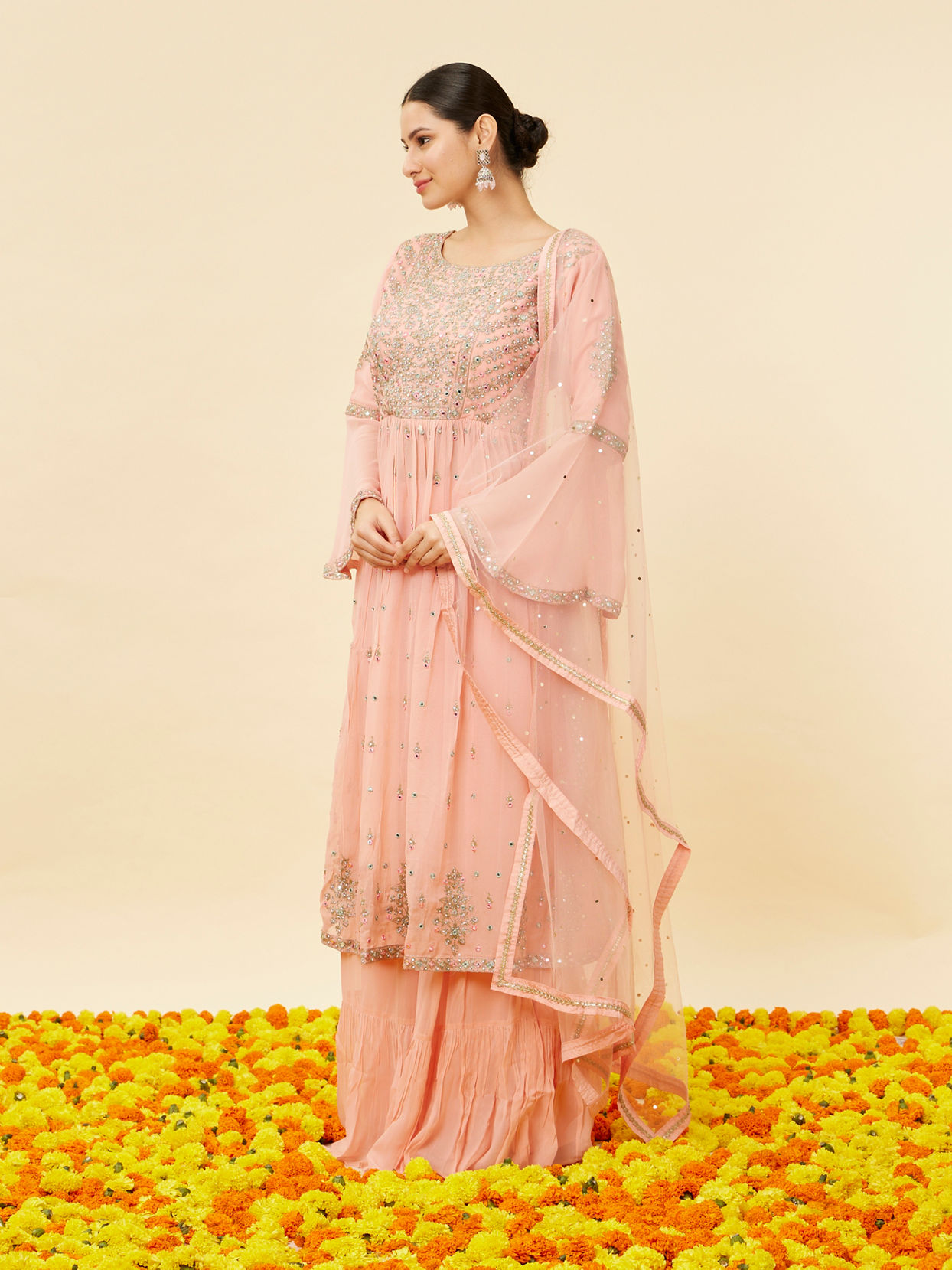 Mohey Women Pink Mirror Work Palazzo Suit