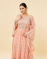 Mohey Women Pink Mirror Work Anarkali Suit