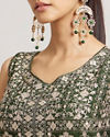 Mohey Women Bottle Green Floral Embroidered Anarkali Suit Set with Mirror Work