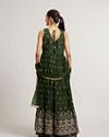 Mohey Women Bottle Green Floral Embroidered Anarkali Suit Set with Mirror Work