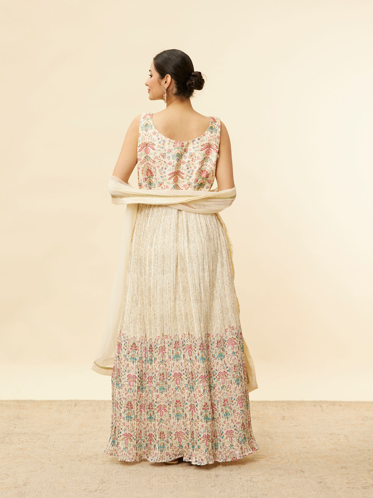 Mohey Women Soft Cream Floral Printed Sequined Anarkali Suit