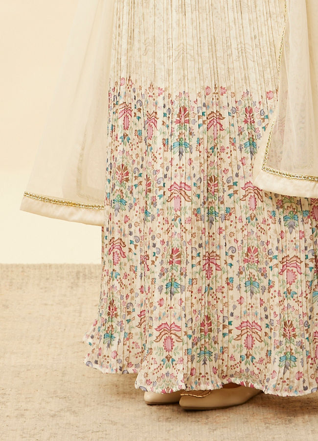 Mohey Women Soft Cream Floral Printed Sequined Anarkali Suit