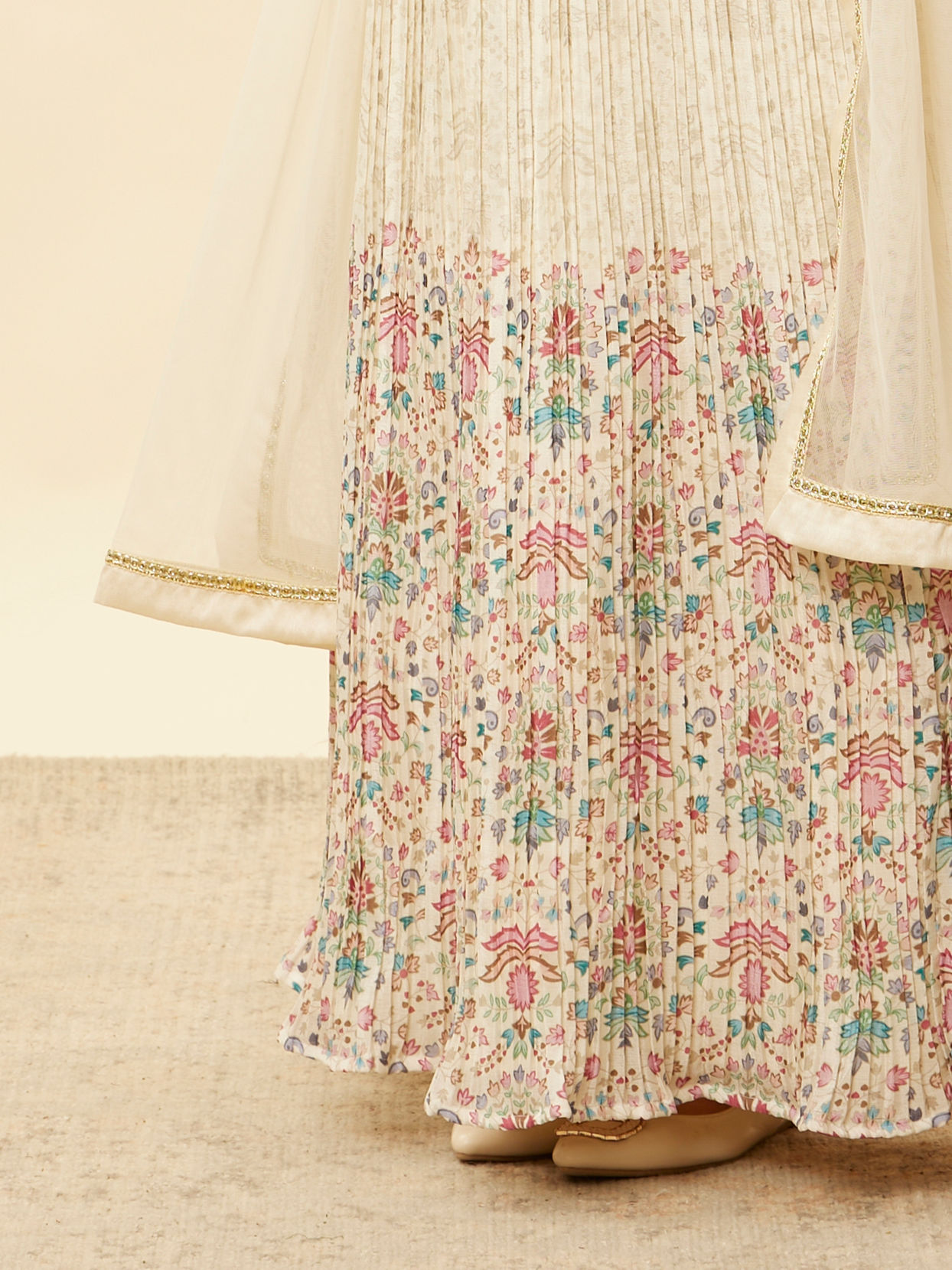 Mohey Women Soft Cream Floral Printed Sequined Anarkali Suit