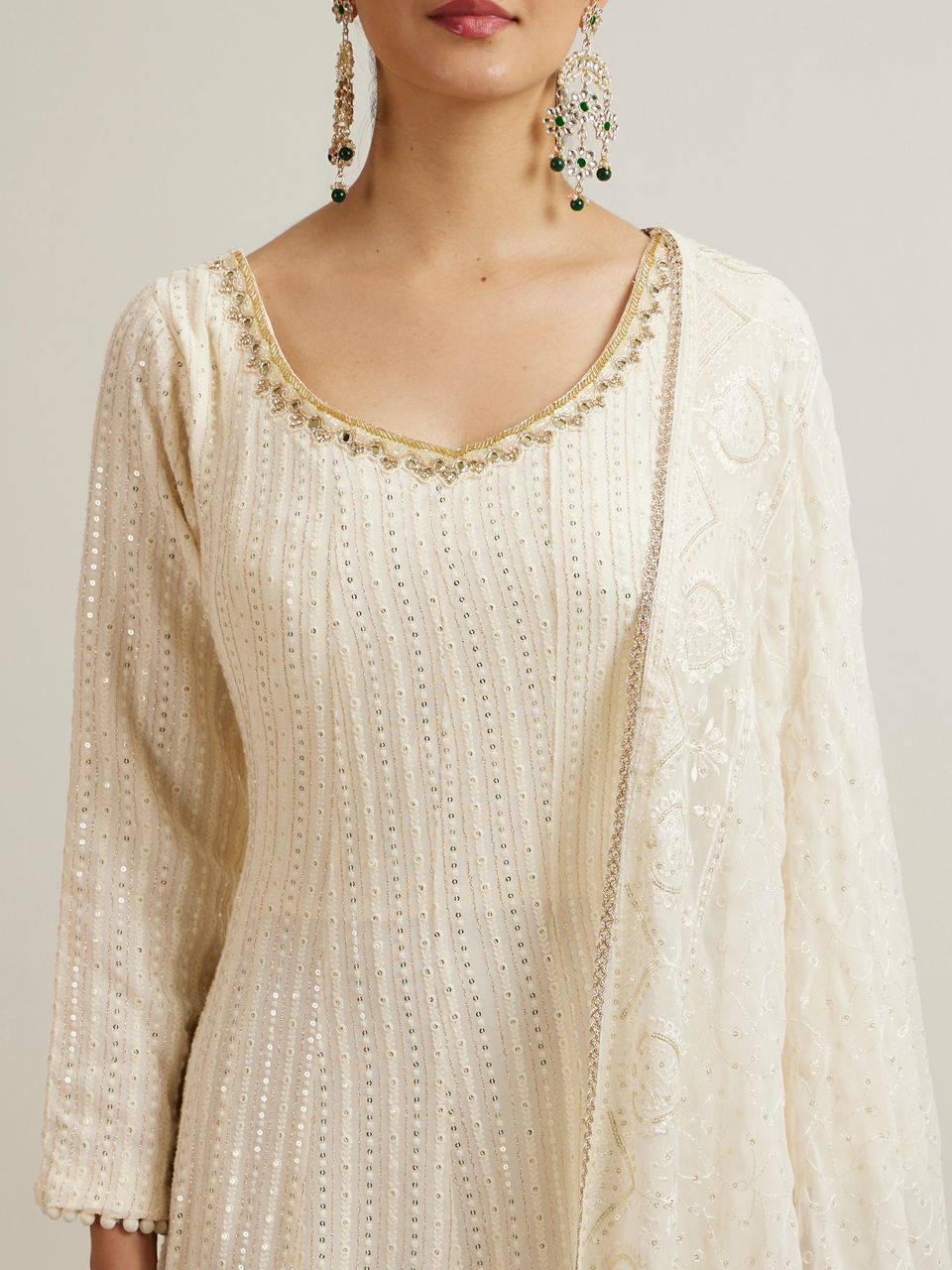 Mohey Women Dark Cream Buta Patterned Anarkali Suit