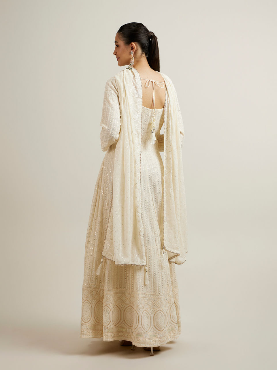 Mohey Women Dark Cream Buta Patterned Anarkali Suit