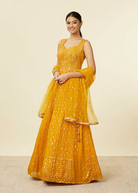 alt message - Mohey Women Mustard Yellow Buta Patterned Anarkali Suit image number 2