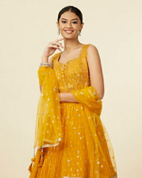 Mohey Women Mustard Yellow Buta Patterned Anarkali Suit