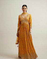 Mohey Women Mustard Crepe Zari Embroidered Anarkali Suit