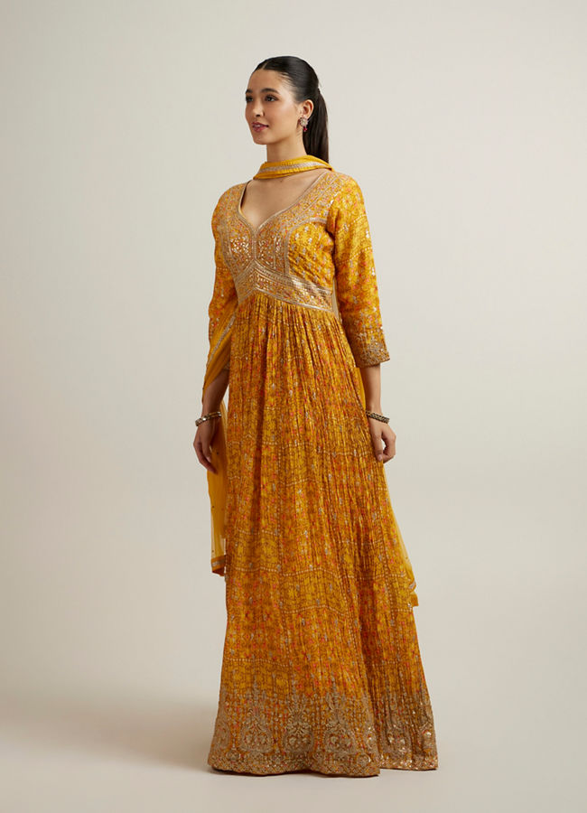Mohey Women Mustard Crepe Zari Embroidered Anarkali Suit