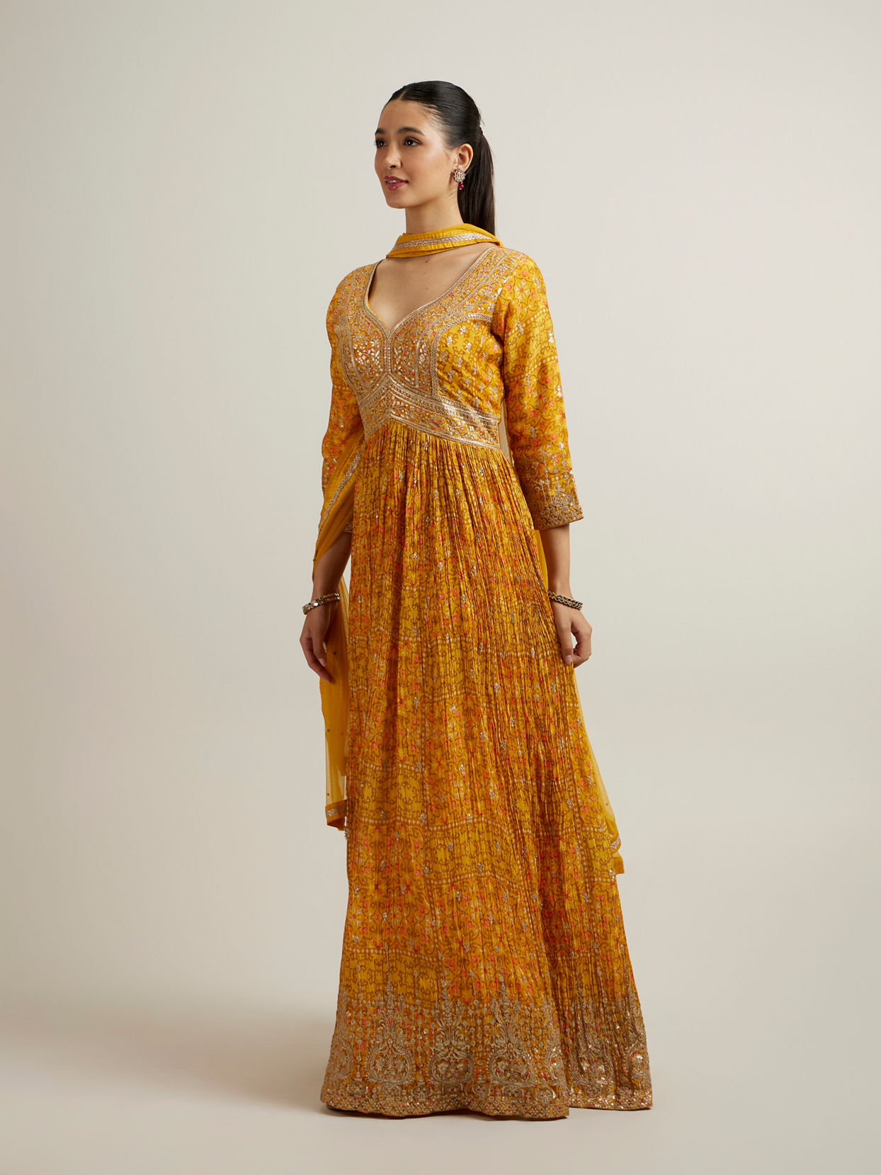 Mohey Women Mustard Crepe Zari Embroidered Anarkali Suit