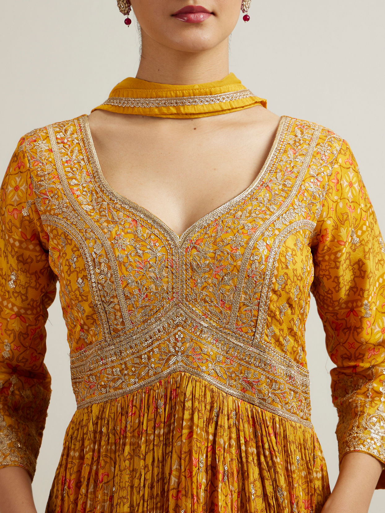 Mohey Women Mustard Crepe Zari Embroidered Anarkali Suit