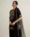 Mohey Women Black Floral Embroidered Sequinned Palazzo Suit