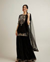 Mohey Women Black Floral Embroidered Sequinned Palazzo Suit