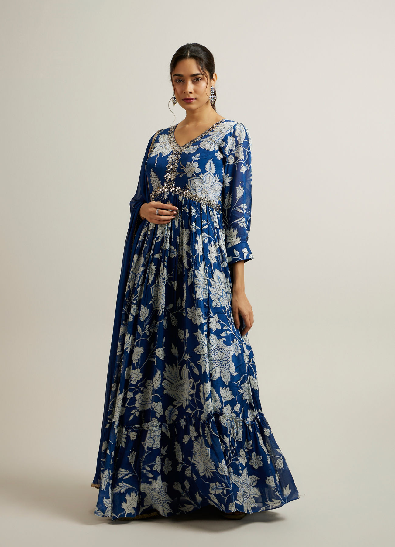 Mohey Women Blue Chinon Hand Embroidered Anarkali Suit