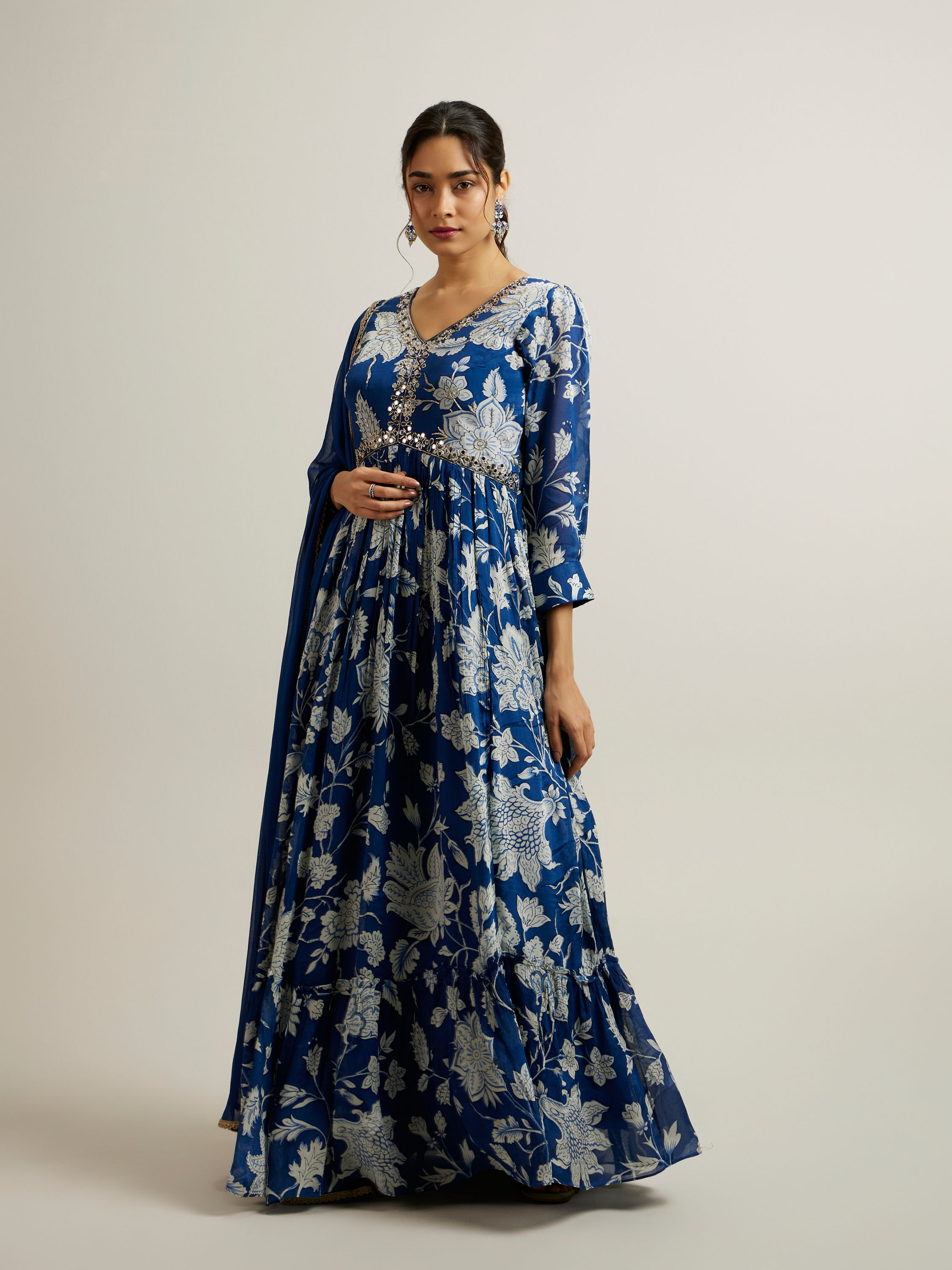 Mohey Women Blue Chinon Hand Embroidered Anarkali Suit