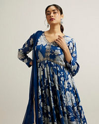 Mohey Women Blue Chinon Hand Embroidered Anarkali Suit