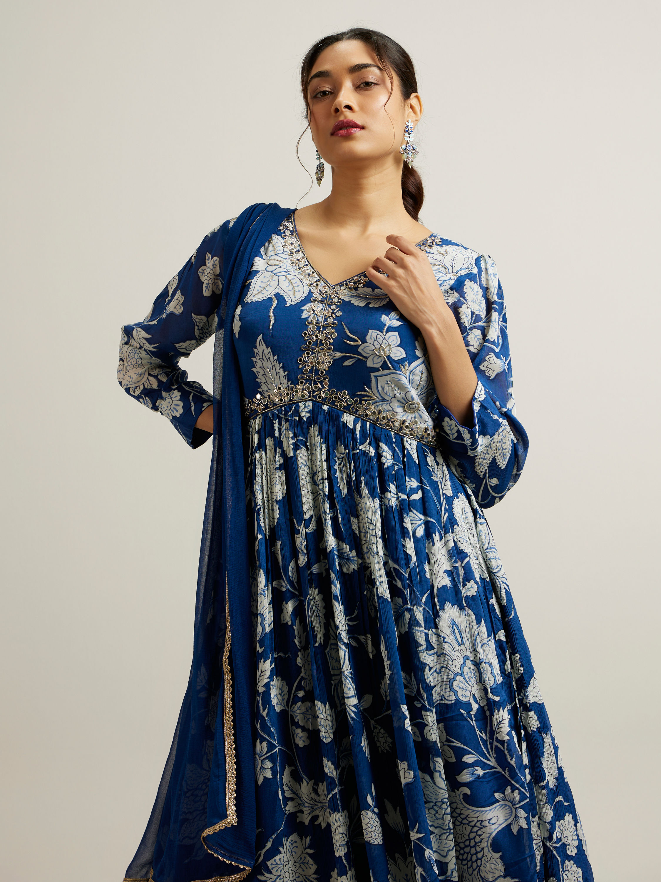 Mohey Women Blue Chinon Hand Embroidered Anarkali Suit