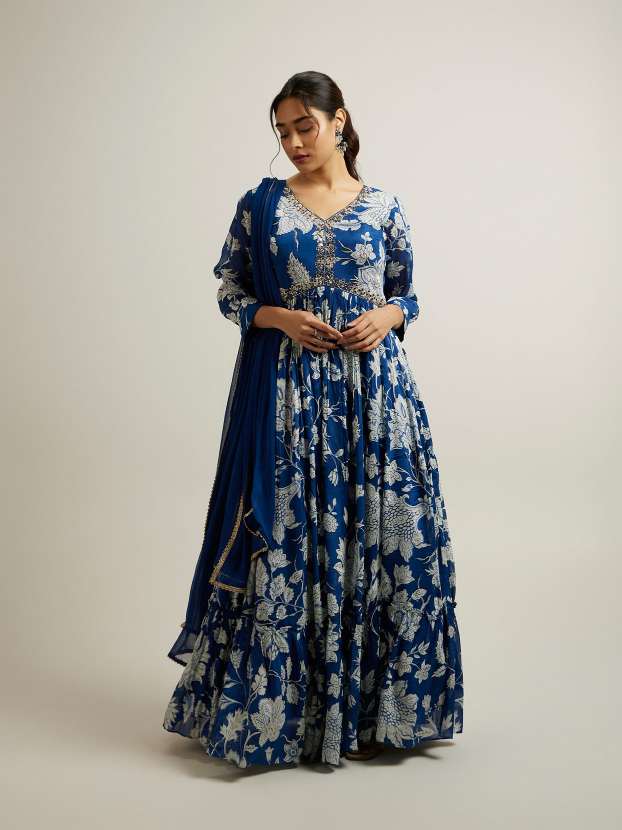 Mohey Women Blue Chinon Hand Embroidered Anarkali Suit