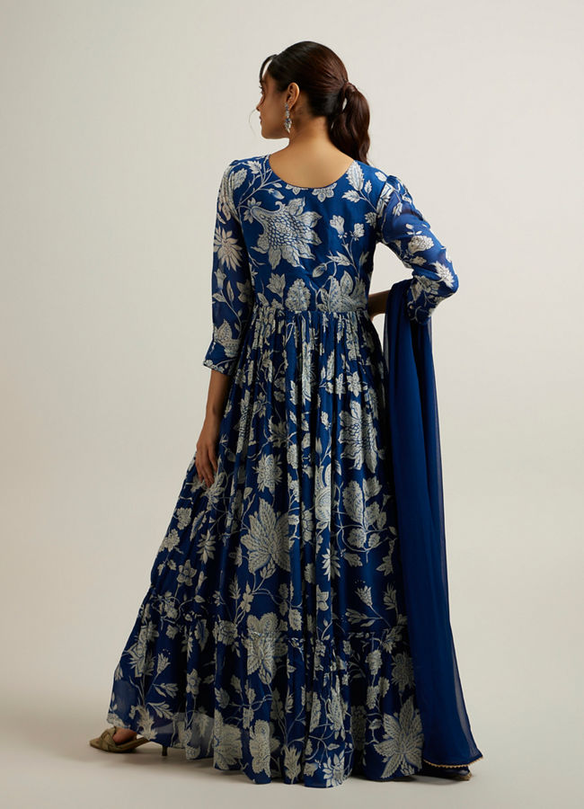 Mohey Women Blue Chinon Hand Embroidered Anarkali Suit