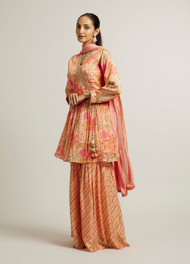 Mohey Women Soft Peach Floral Printed Sharara Suits