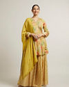 Sunglow Yellow Floral Printed Sharara Suits with Mirror Embellishments