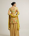 Mohey Women Sunglow Yellow Floral Printed Sharara Suits with Mirror Embellishments