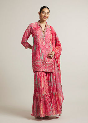 Mohey Women Bright Pink Sharara Suit Set with Mirror Work