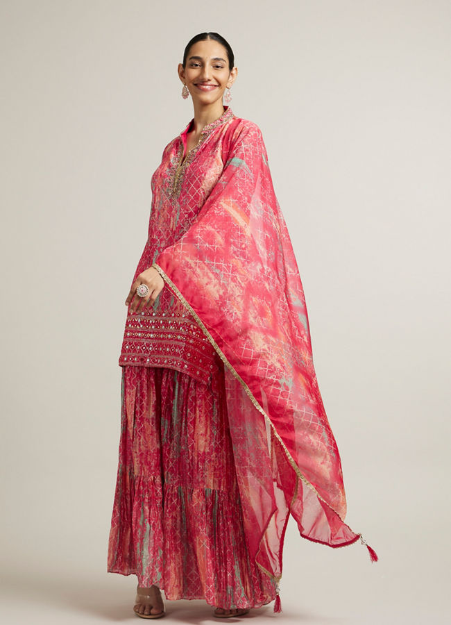 Mohey Women Bright Pink Sharara Suit Set with Mirror Work